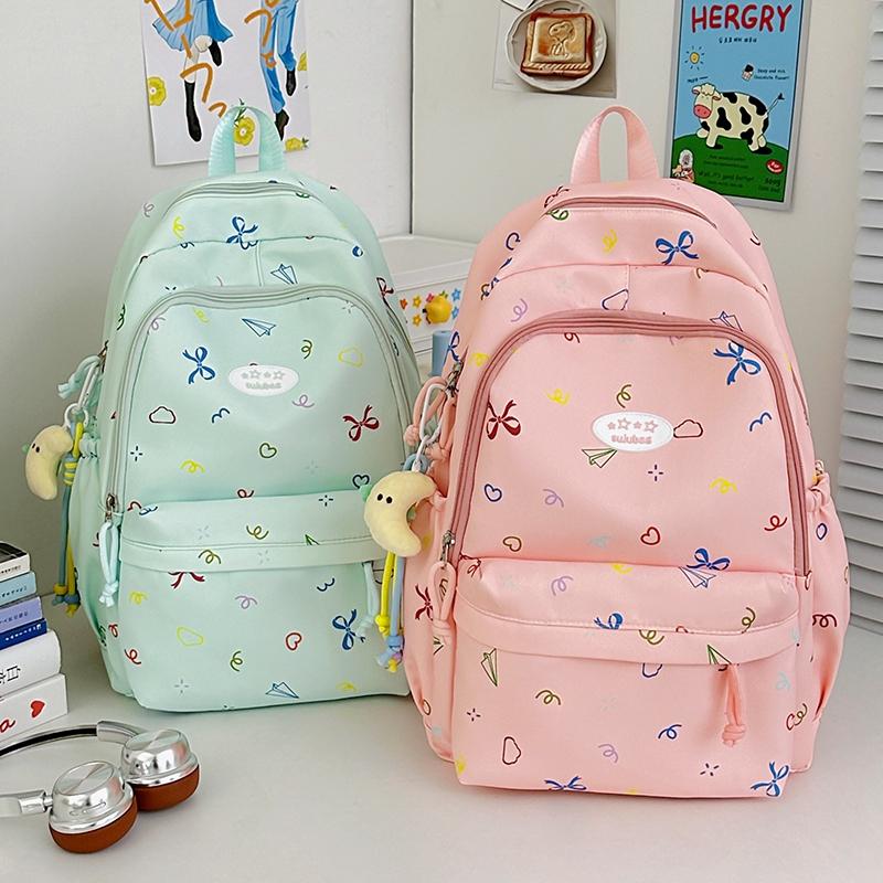 Colorful Doodle Print School Backpack with Multiple Front Pockets Adjustable Straps Casual Daypack for Teens
