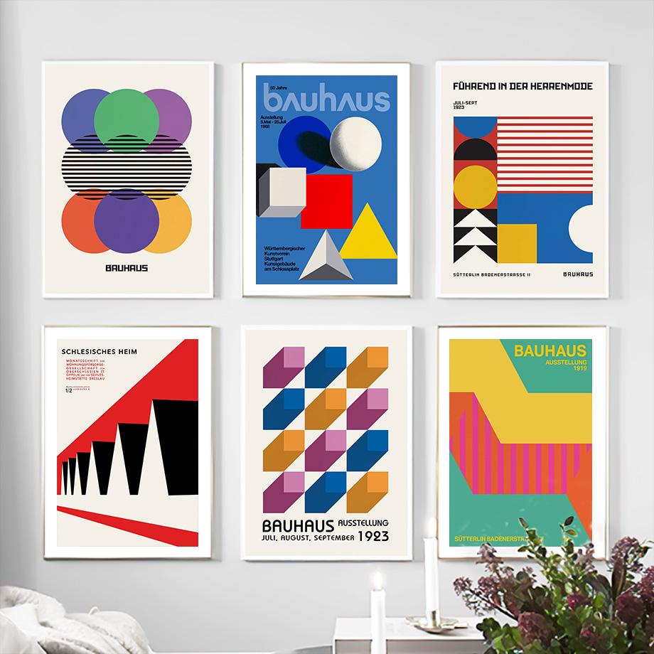 

Красочная Геометрия Баухауза, круговая линия, настенная живопись на холсте, постеры на скандинавскую тему и принты, настенные панно для декора гостиной