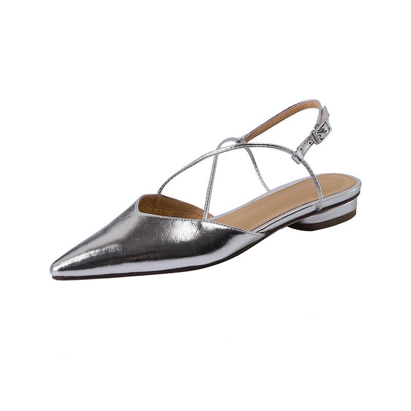 

Sandals women s bag head versatile cross belt one-word buckle pointed empty shoes 40 срібний