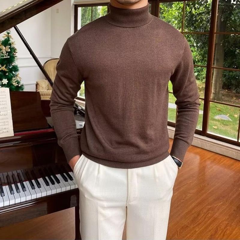 Men's Loose Plus Size High Neck Knit Sweater - Solid Color, Long Sleeve, Spring/Autumn/Winter