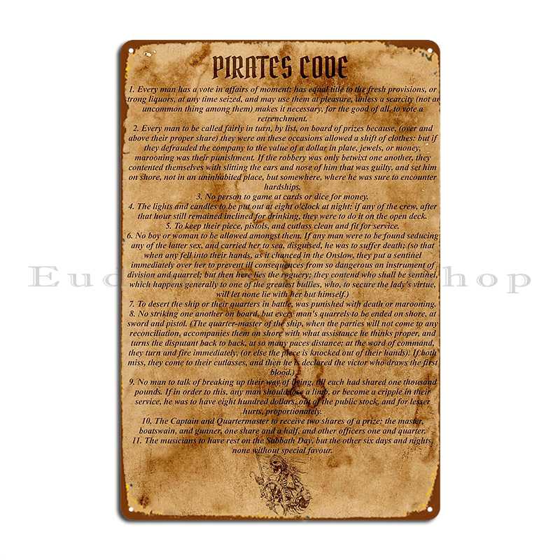 

Металлическая табличка Кодекс пиратов Гараж Ржавый Паб Гаражные таблички Дизайнерская жестяная табличка Постер 20x30cm（7.8x11.8inch）