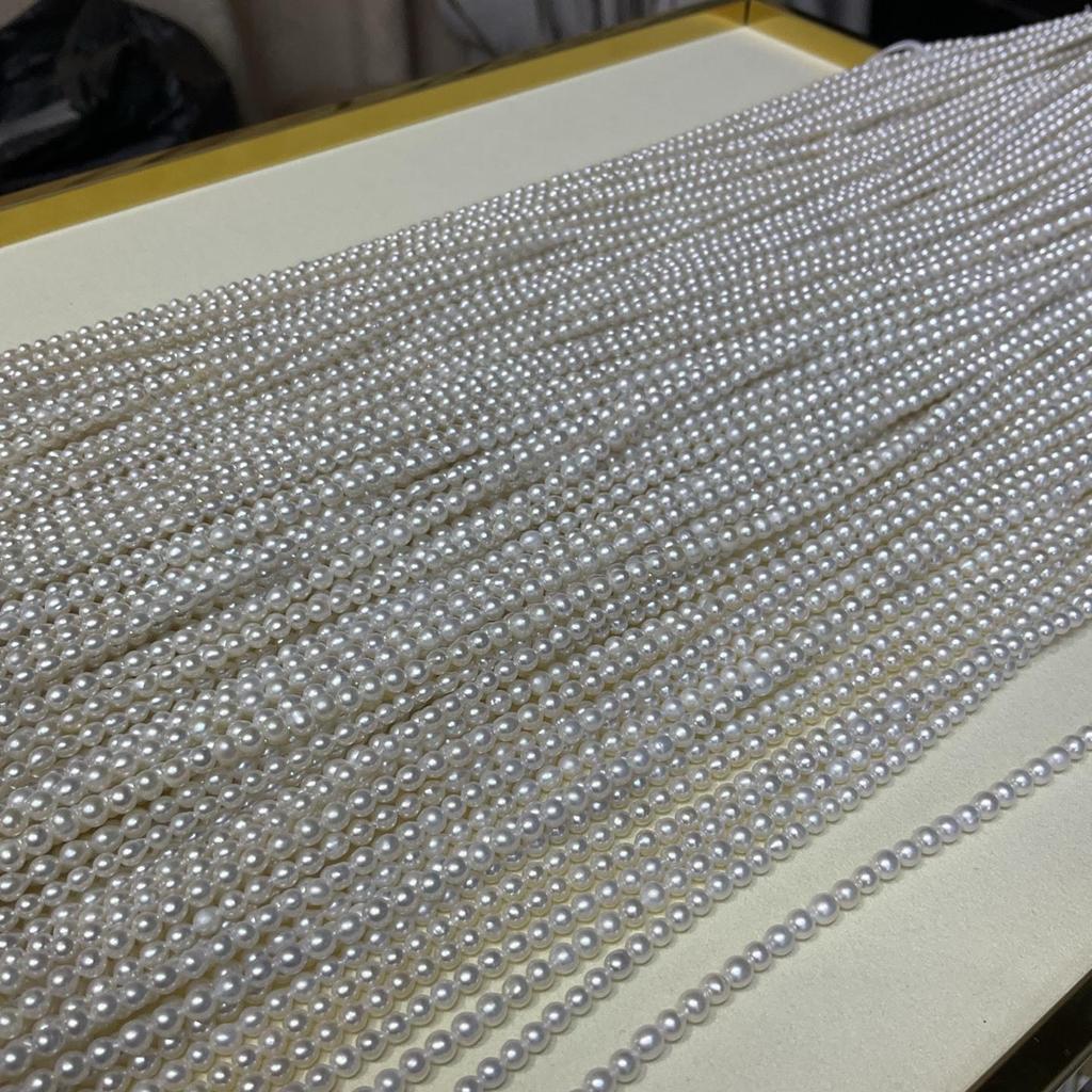 3-4mm Freshwater Egg-shaped Pearl Necklace with Minor Flaws