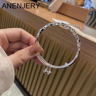 Silver Color Lucky Bell Bangle Bracelet for Women Vintage Elegant Jewelry Accessory