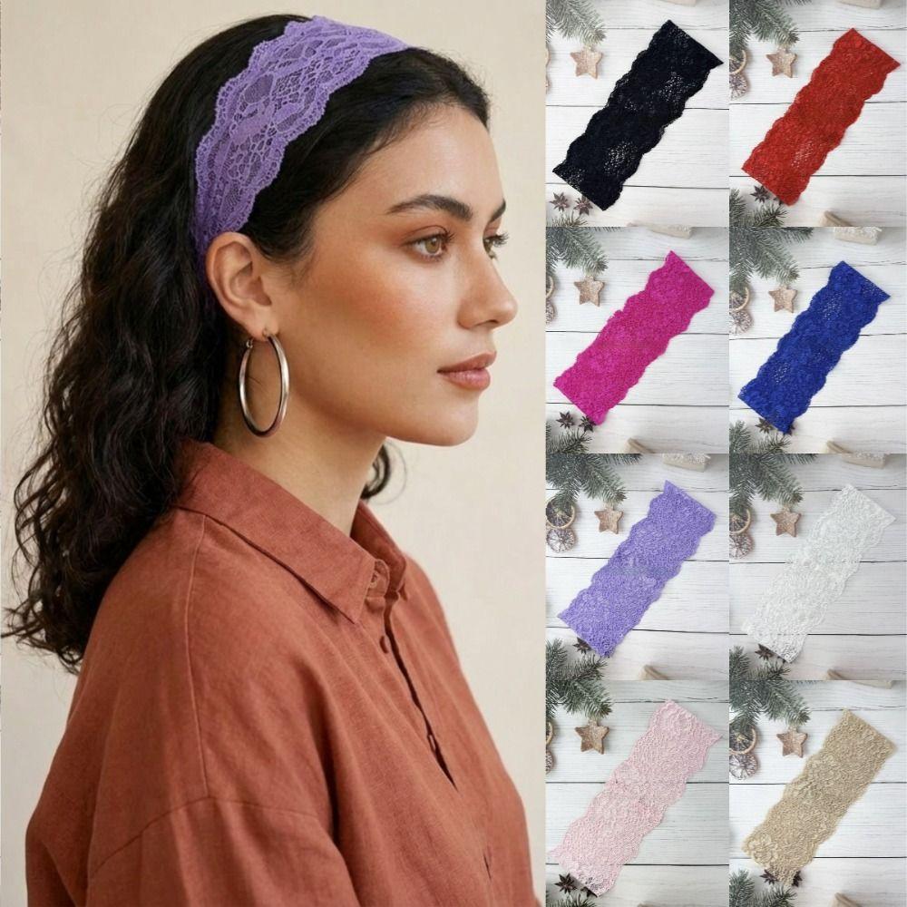 Fashion Hollow-Out Mesh Lace Headband Elegant Lightweight Lace Headscarf Breathable Solid Color Headwrap Cap Lady Girls Headwear