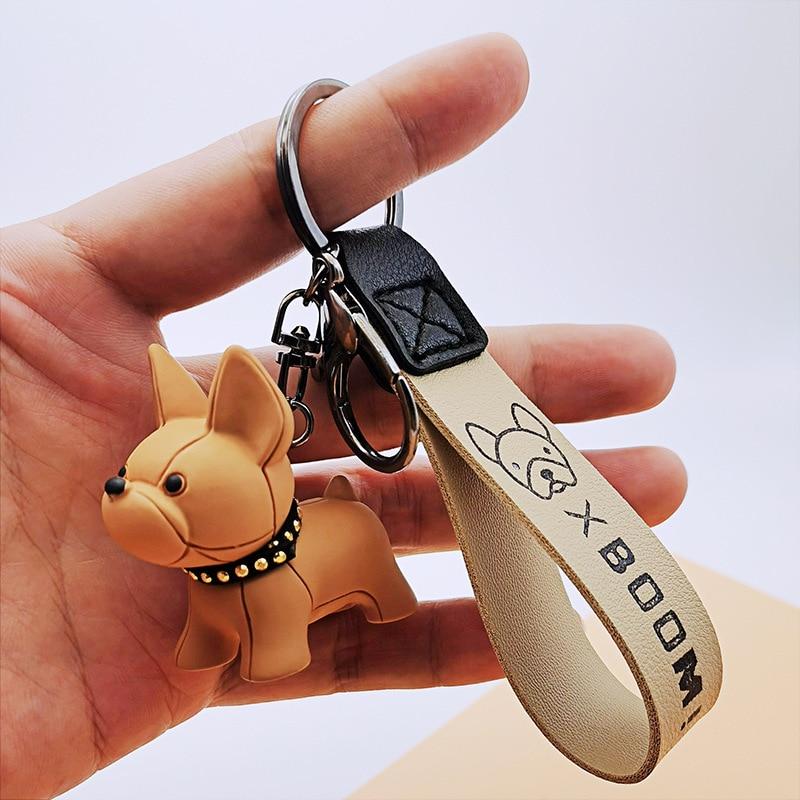 Mens Car KeyRing Cartoon Dog Key Holders Fashion Punk French Bulldog Keychains Women Bag Pendants Jewelry Trinket Accessories