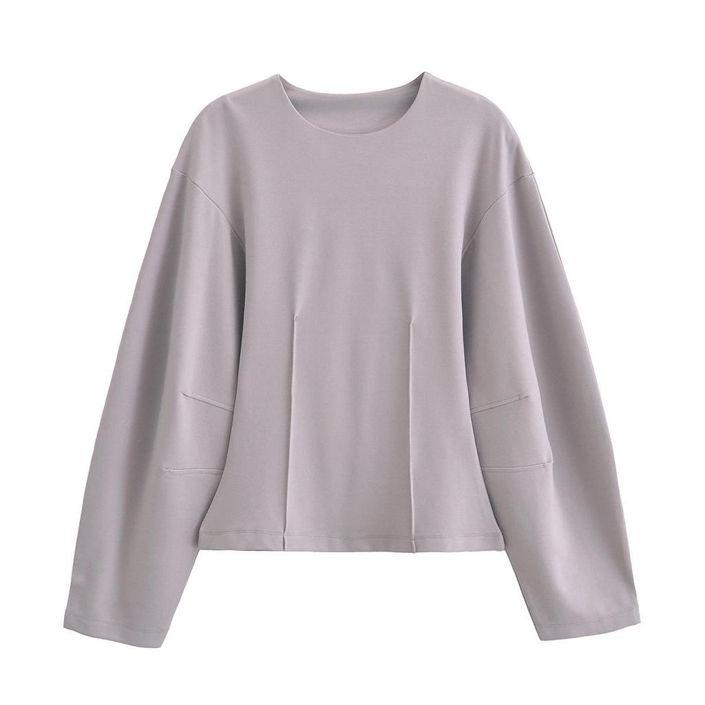 ZA Damski Dwustronny Materiałowy T-shirt z Okrągłym Dekoltem i Zestaw Spodni Casualowych o Prostym Kroju