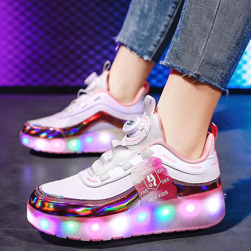 New runaway shoes children and girls flying invisible shrinkable boys deformation roller skates with lights wheels shoes
