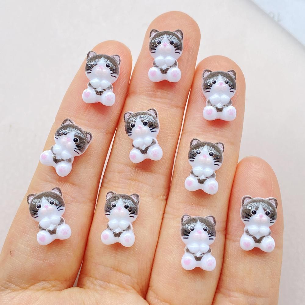 50Pcs Cute Cartoon Mini Cat, Little Fish Series Nail Art Resin Designer Charms DIY Craft For Nail 3D Decorations Jewelry