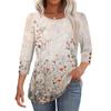 Women's Fashion Casual Floral Print Round Neck T-shirt Top With Seven Cuff Sleeves