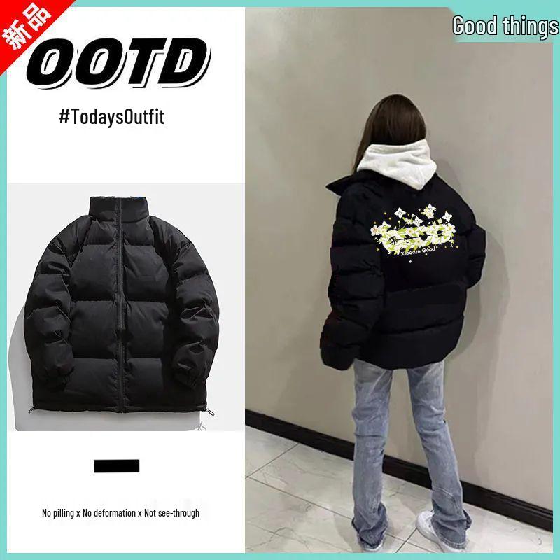 Unisex Autumn/Winter Thickened Cotton Padded Jacket with Letter Print