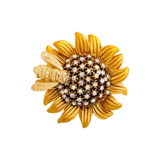 Stunning Pin Rhinestone Bee And Sunflower Brooch For Parties And Casual Wear Enamel