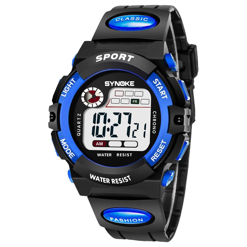 Digital Watch, Kids, Student, Water Resistant, Sport Type, 2 Sizes (Large/Small), 2 Colors (Black/Blue), Multi-function (Alarm/Stopwatch/Night