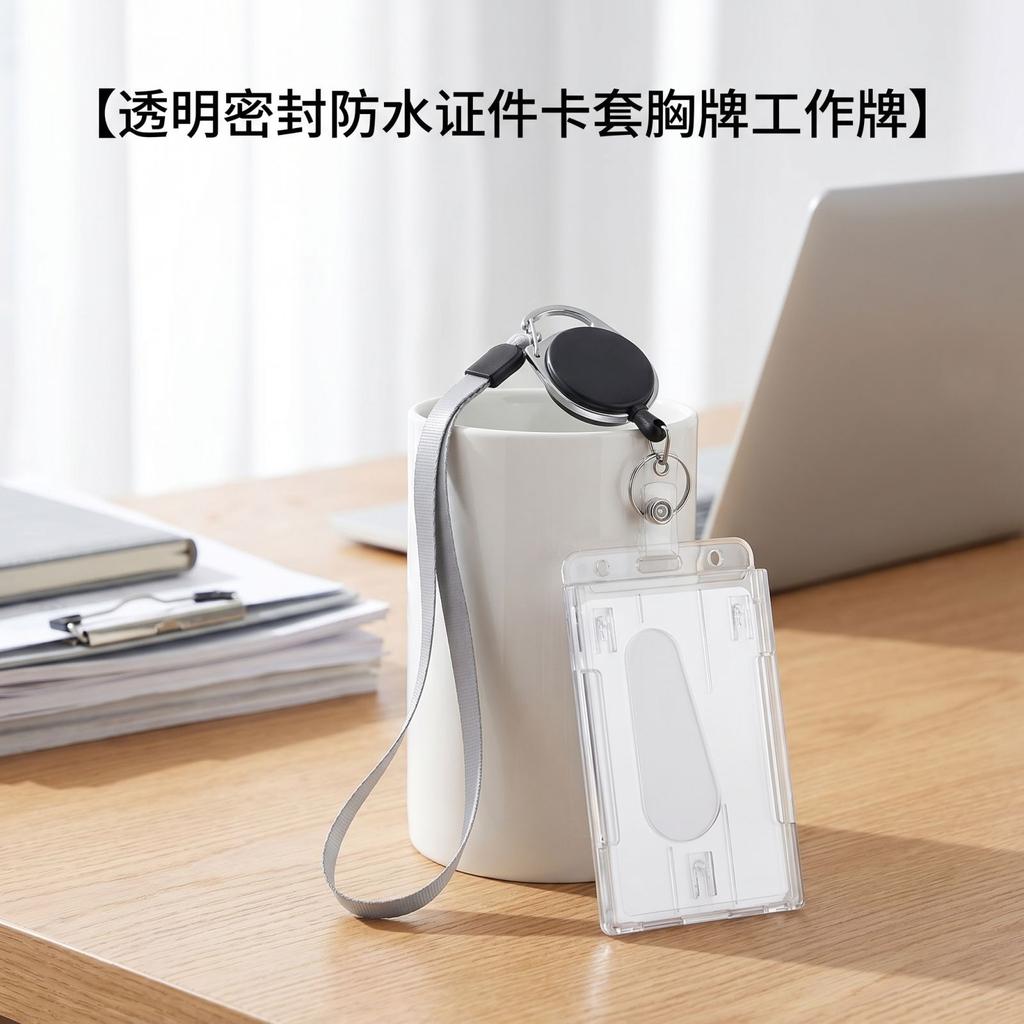 Transparent Dual Card Holder with Retractable Badge Reel and Clip Clear PS Plastic ID Card Case for Work Office Events