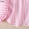 ZANZEA Women Casual Turn Down Collar Long Sleeve Stripe Blouse
