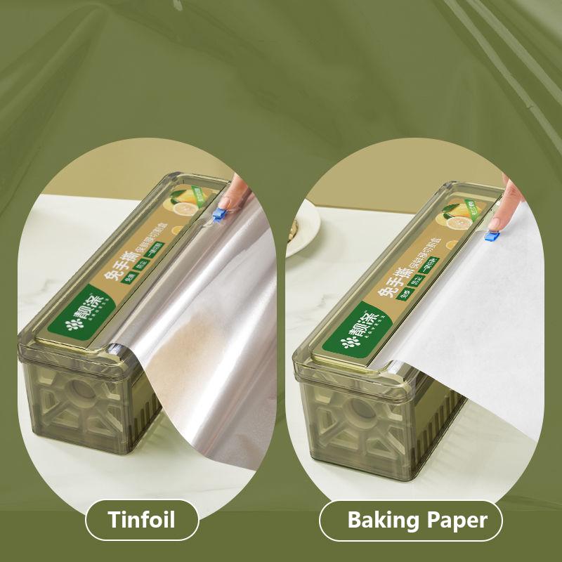 Plastic Cling Wrap Dispenser Refillable Kitchen Wrap Cutting Box with Slider Cutter for Aluminum Foil Wax Paper Cutting Box
