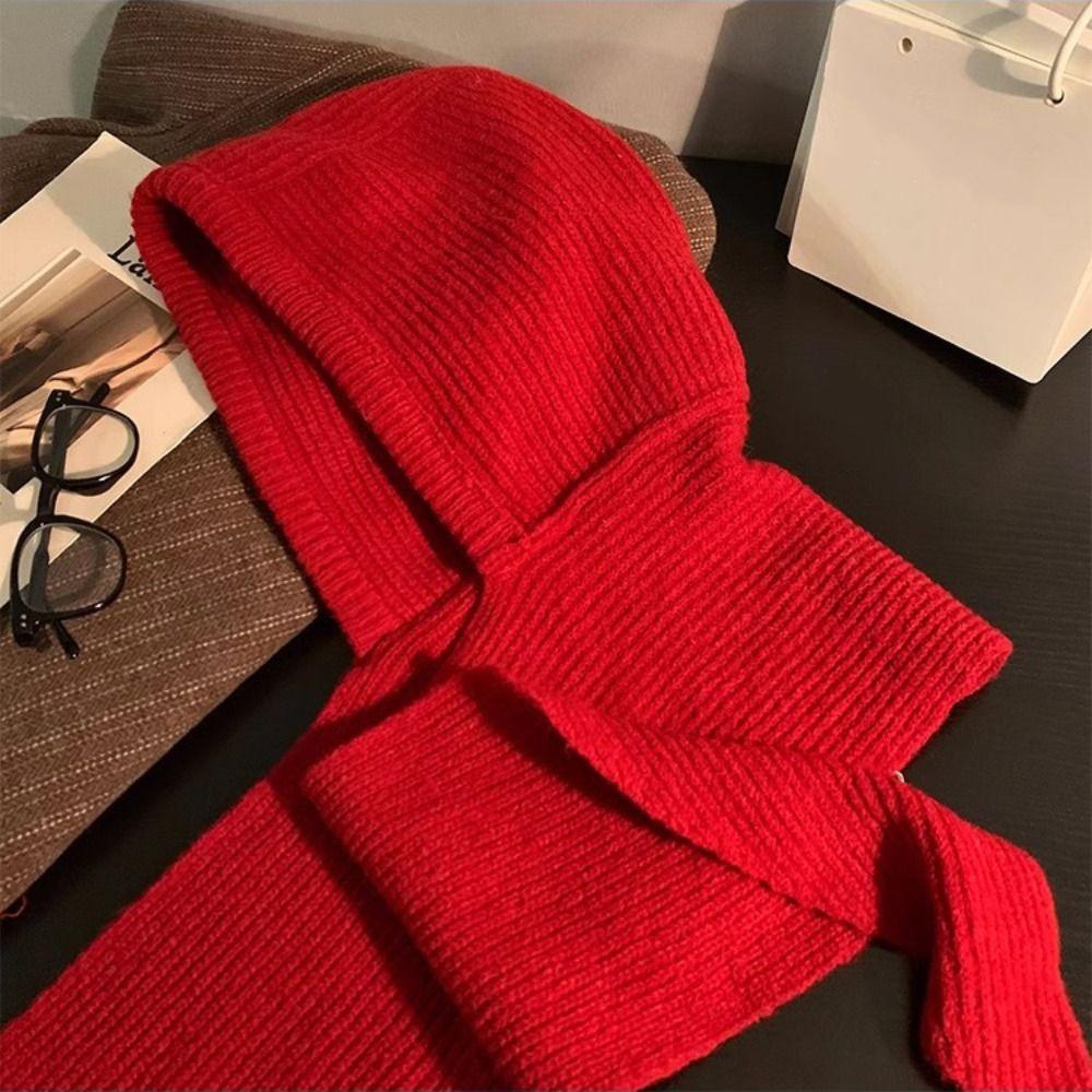 Red Balaclava Hat Pullover Hat Knitted Hat Creative Hooded Hat  Outdoor