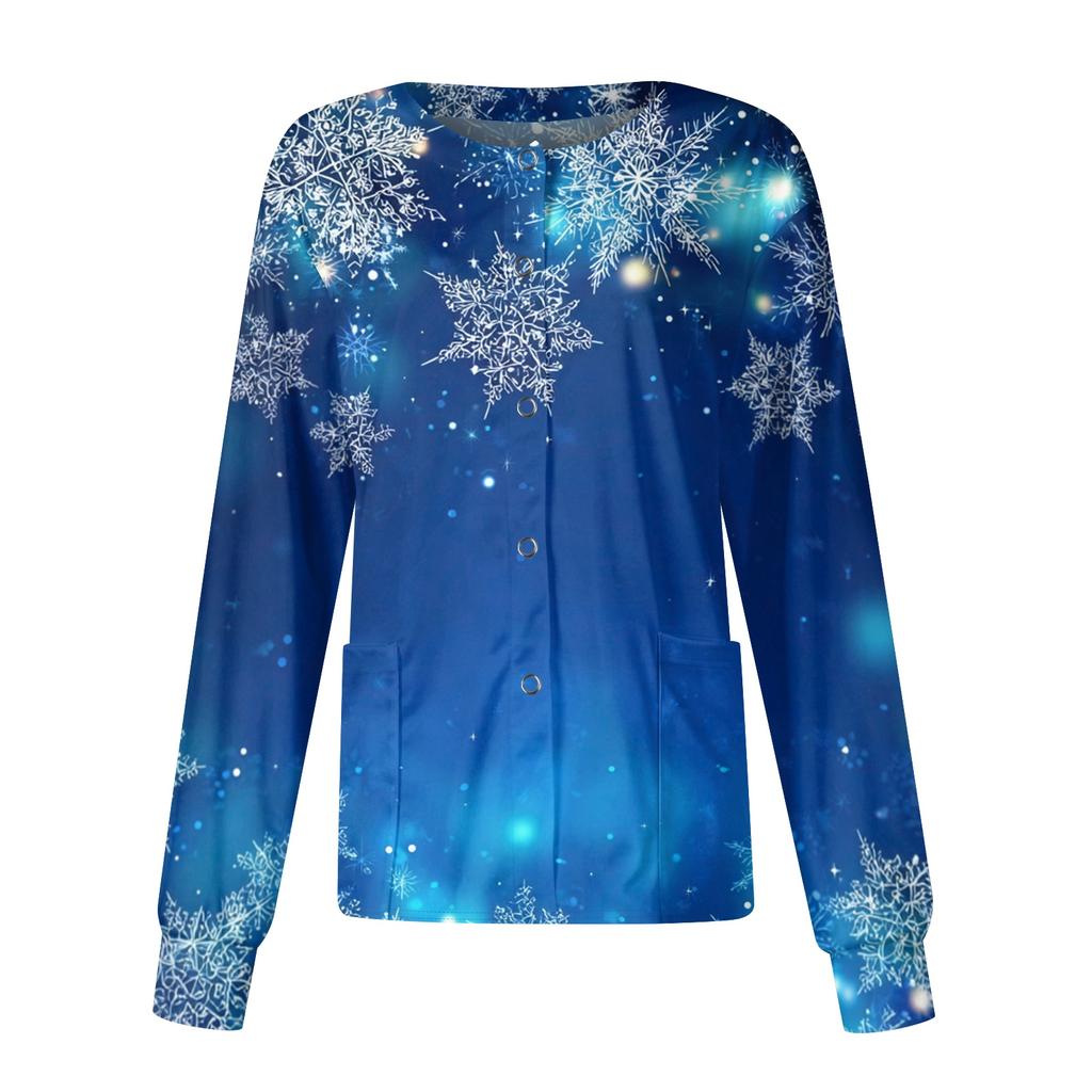 Women's Christmas-printed Casual Long-sleeved Single-breasted Work Uniform Cardigan
