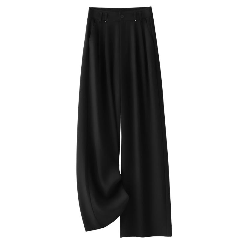 2025 Women's Gray Wide-Leg Floor-Length Pants - Summer Slimming, Loose Fit with a Drapey High-End Feel
