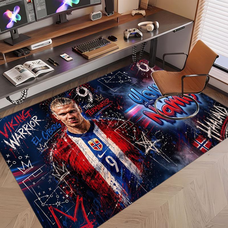 Custom Rug Erling Haaland Pattern Print Name Text Soft Non‑Slip Floor Carpet for Home Indoor Decoration