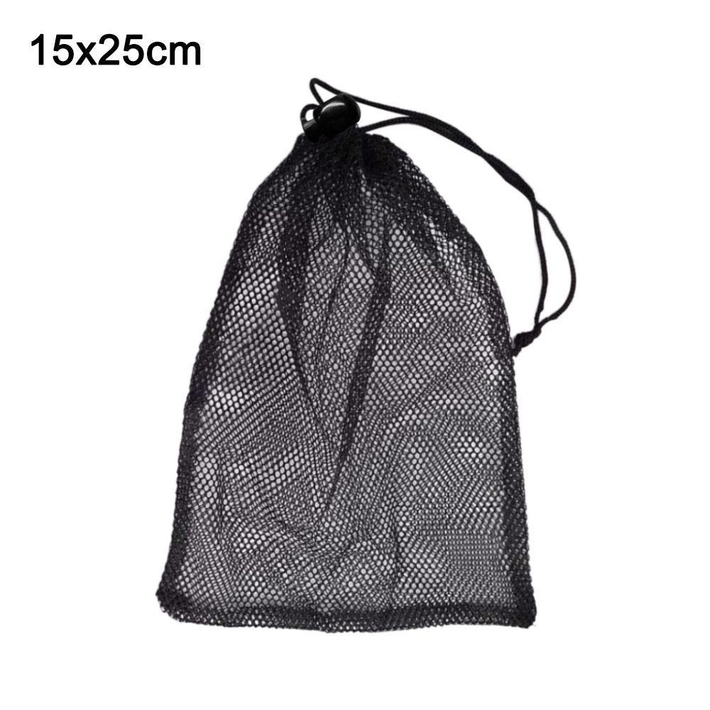 Durable Multi Purpose Drawstring Storage Pouch Bag Nylon Black Laundry Bag Breathable Mesh Pouch Travel Outdoor Activity Pouch