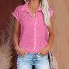 Women Casual Short Sleeve Shirt Summer Solid Color Lapel Top Single Breasted Blouse