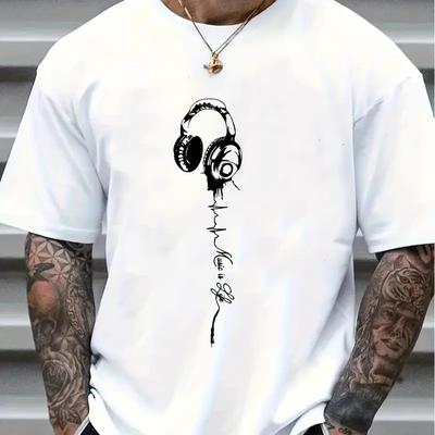 Tricou nou de vară pentru bărbați, modă, cu personalitate, cu căști imprimate, tricou pentru bărbați, top