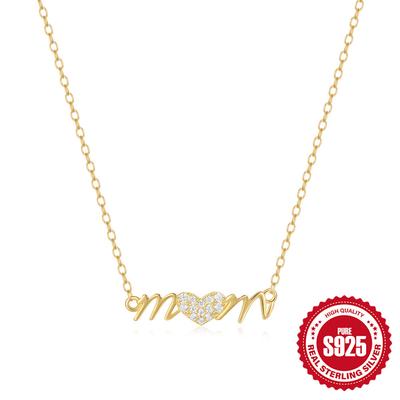 S925 Sterling Silver Heart Element English Letters Mom Ladies Pendant Necklace Holiday Gift