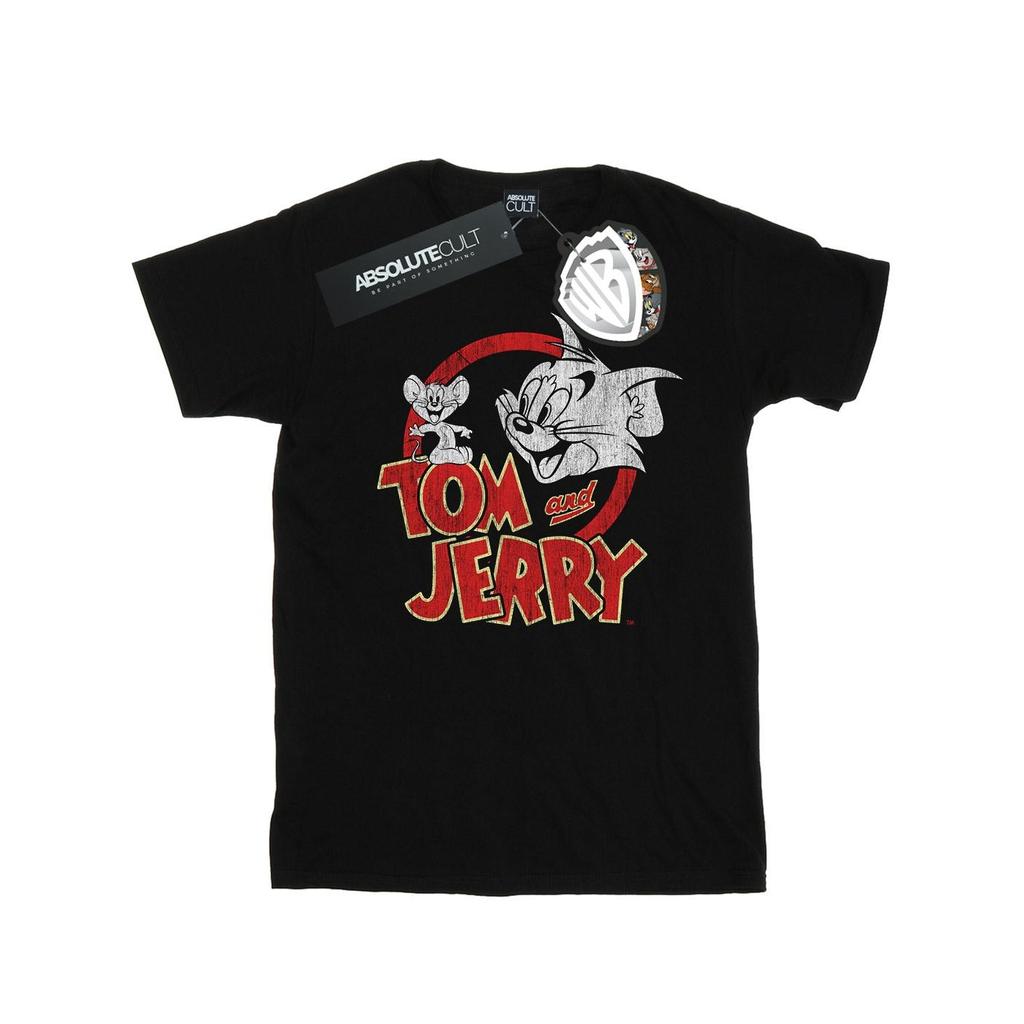 Tom And Jerry Womens/Ladies Distressed Logo Cotton Boyfriend T-Shirt