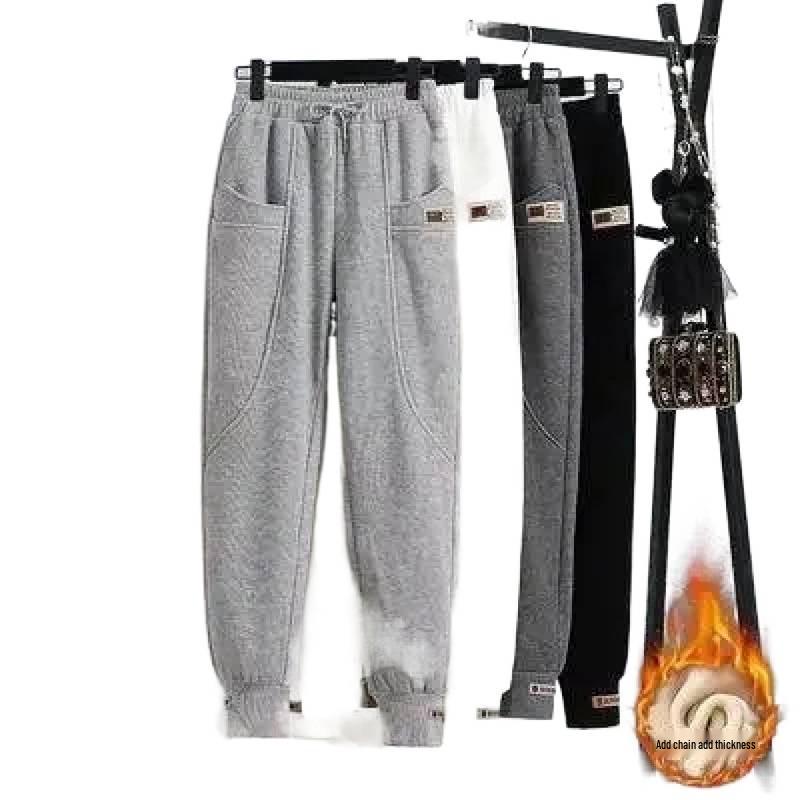 Women's Gray Fleece-Lined Sweatpants 2025: Loose, Versatile Autumn/Winter Joggers - Trendy Harem Style Casual Pants.