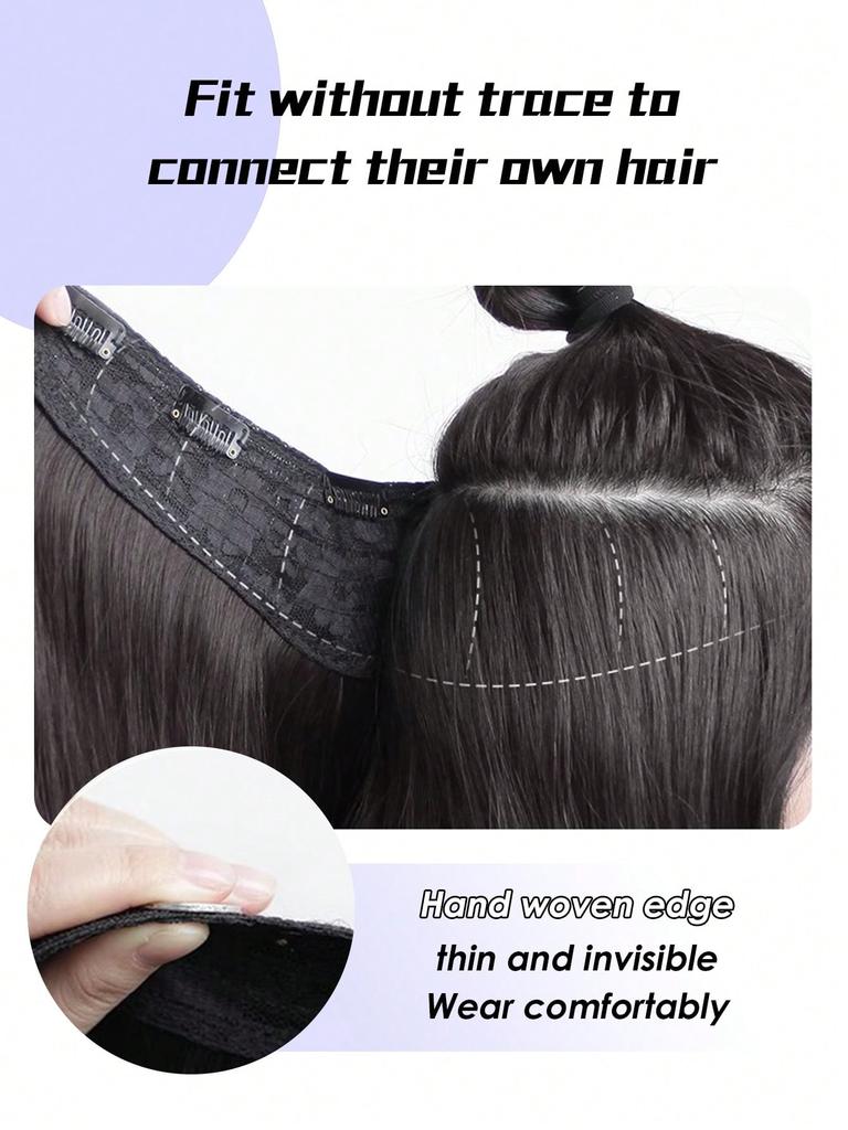One Piece U-Shaped Hair Extensions Piece Long Wavy Curly Hairstyle Synthetic Highlight Gray Hairpieces Heat Resistant