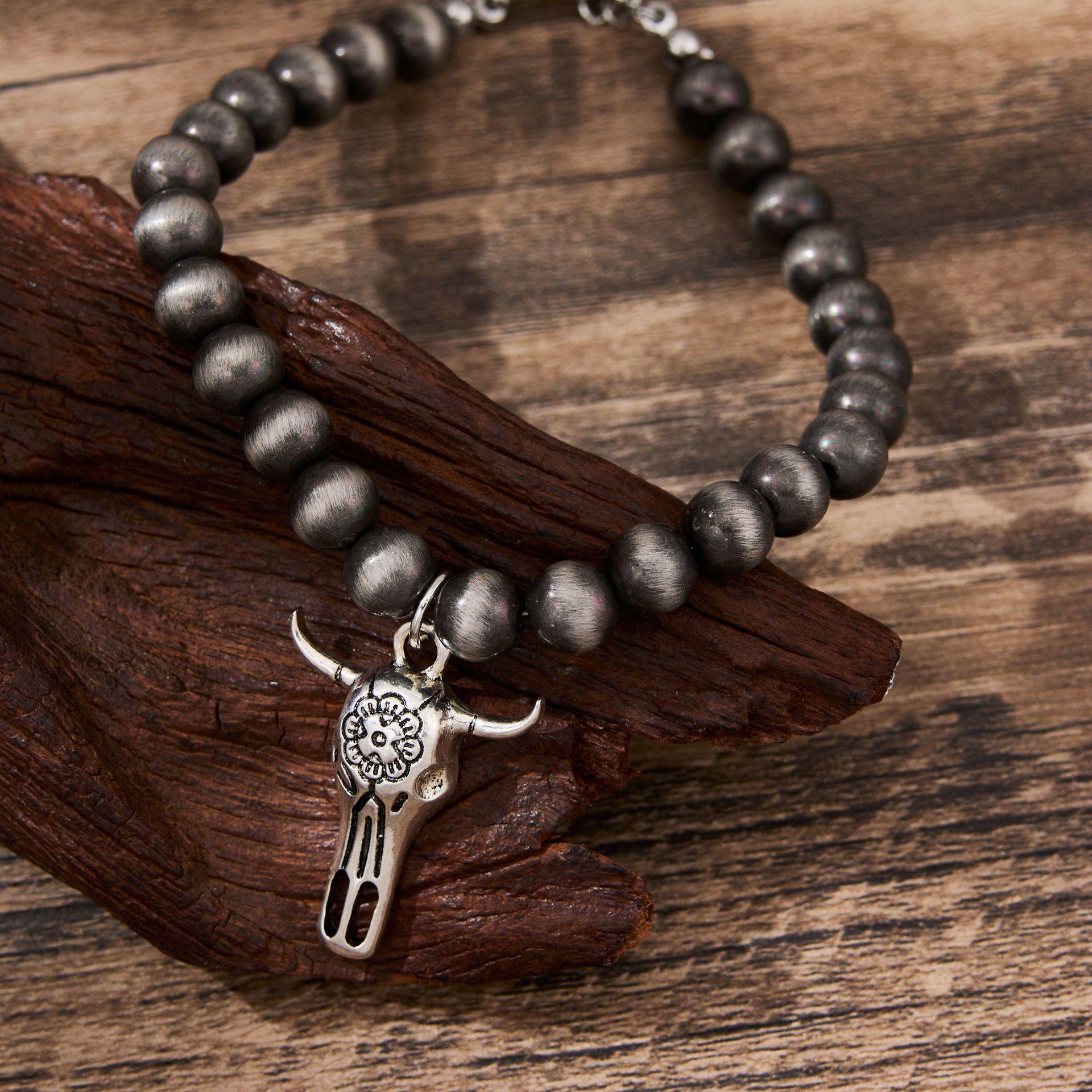Bohemian Navajo Beaded Bull Head Bracelet - Women s Ethnic Cross-border Style