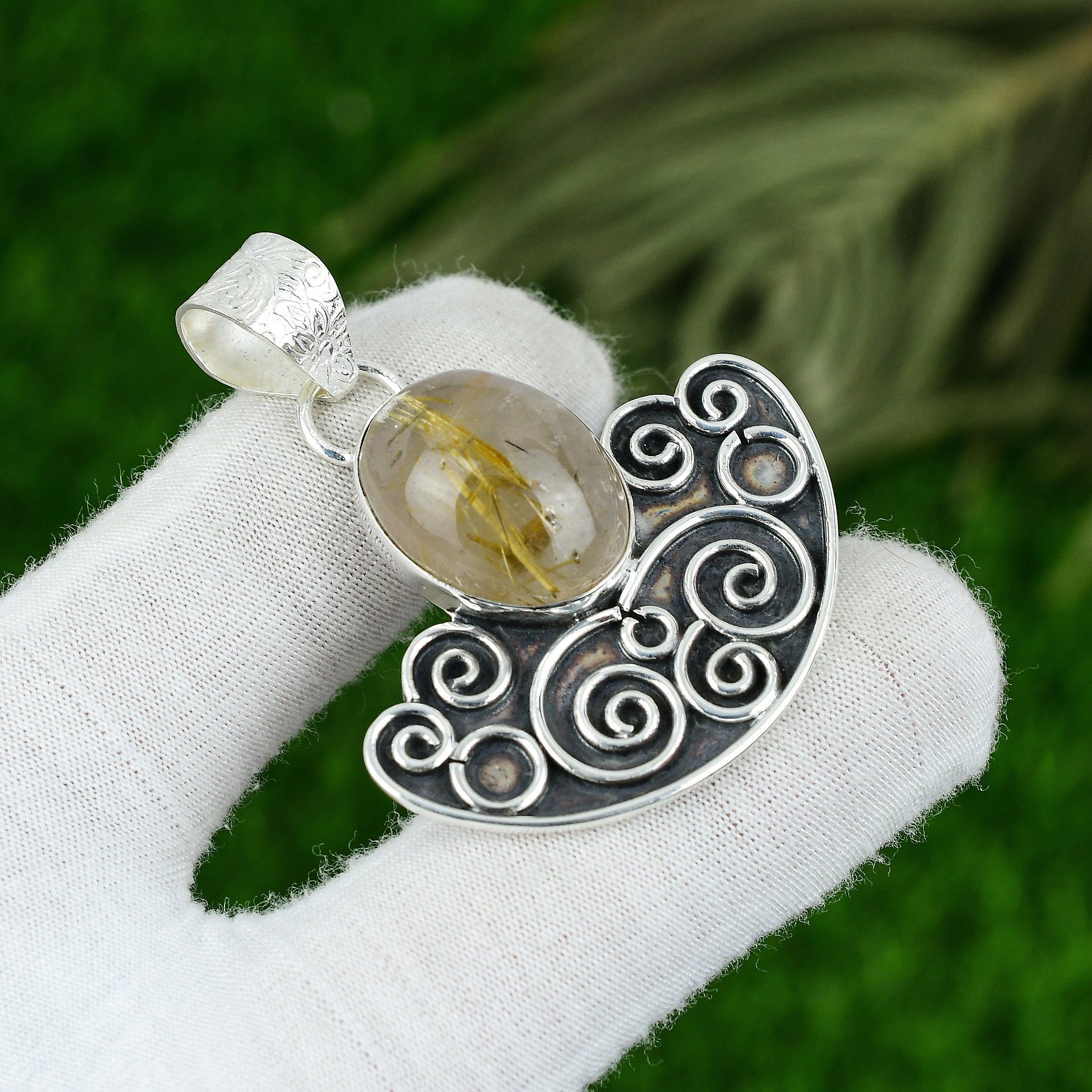 

Mothers day Sale Sterling Silver Natural Golden Rutile Artisan Bezel New Pendant