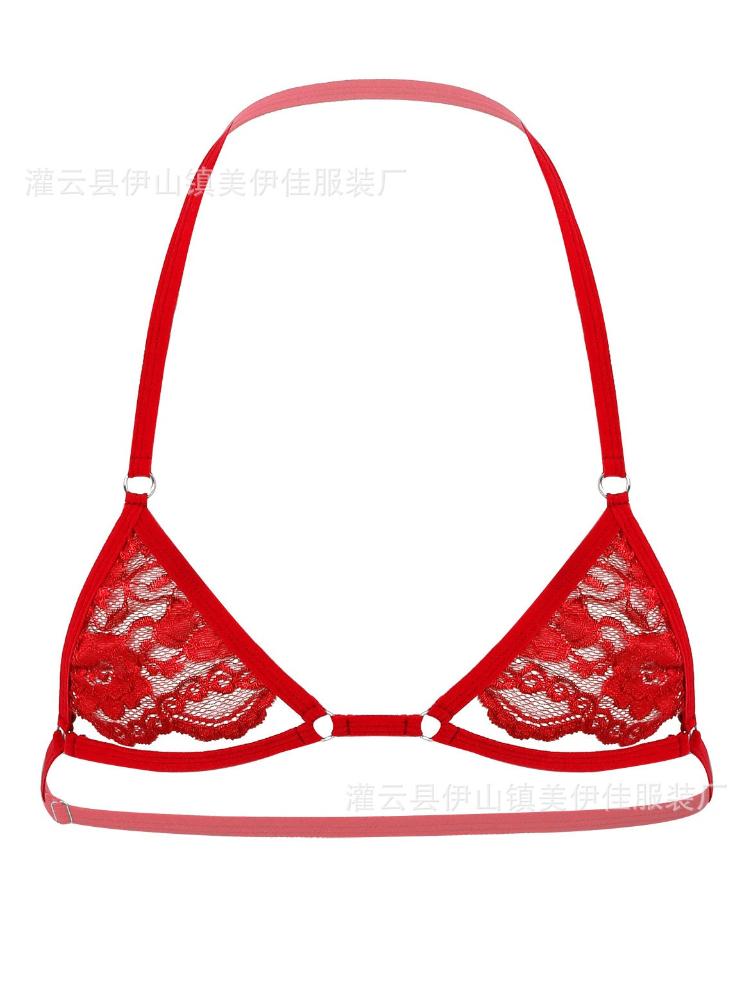 Men Sissy Lace Hollow Cup Mini Bra Sheer Bralette Tops Crossdresser Underwear Pseudo-Girl Gay Strap Girly Halter Sexy Lingerie
