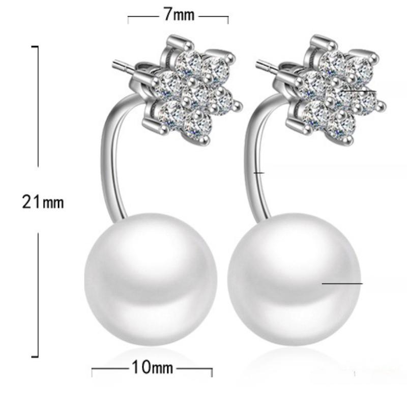 Womens Korean Fashion Elegant 925 Silver Plated Anti-allergy Zircon Crystal Lucky Snowflake Pearl Stud Earrings Female Ear Jewelry Xmas Gift