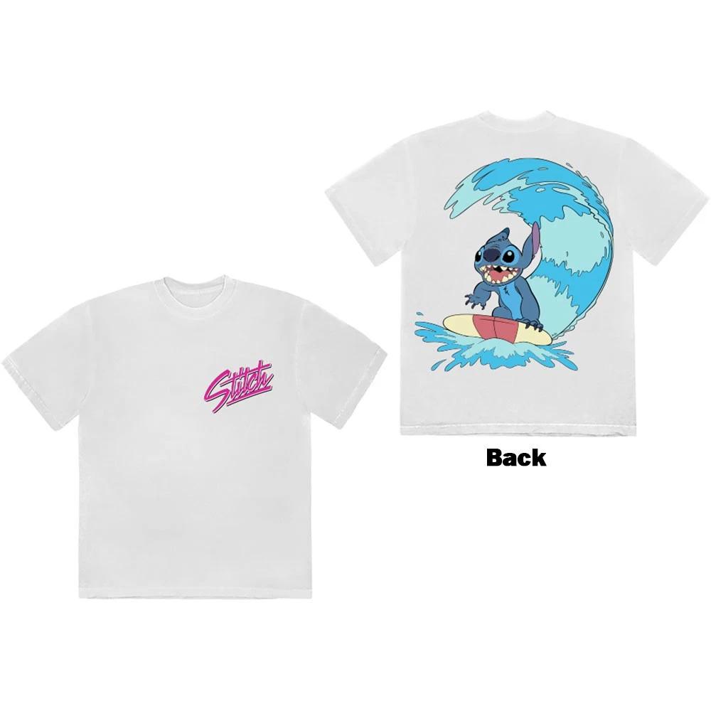 Disney Unisex T-Shirt: Stitch Surf (White) (Back Print) (X-Large) S