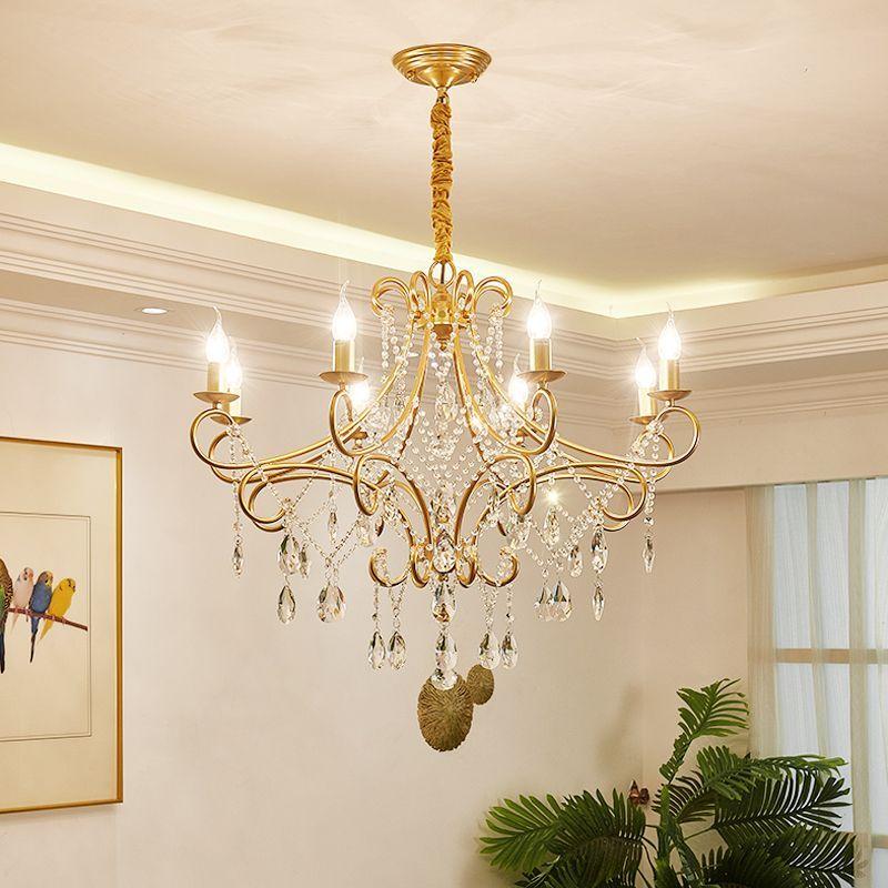 Obývací pokoj, ložnice, lustr do kreativní jídelny Crystal Retro Gold, moderní a minimalistické světlo