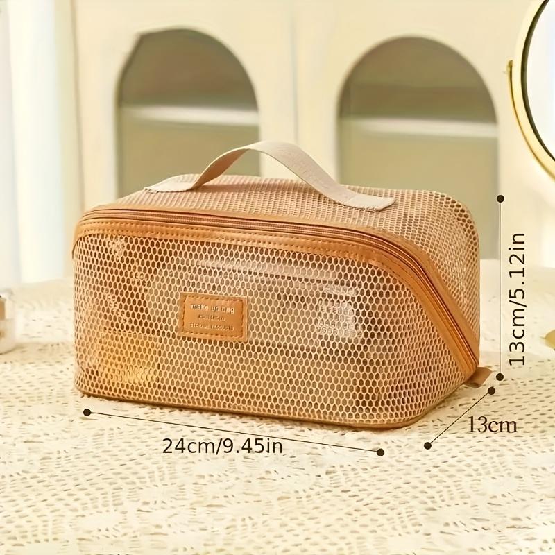 1pc Large Capacity Nylon Mesh Transparent Cosmetic Bag, Multi-Functional Travel Pillow Case, Lightweight Toiletry Pouch for Women