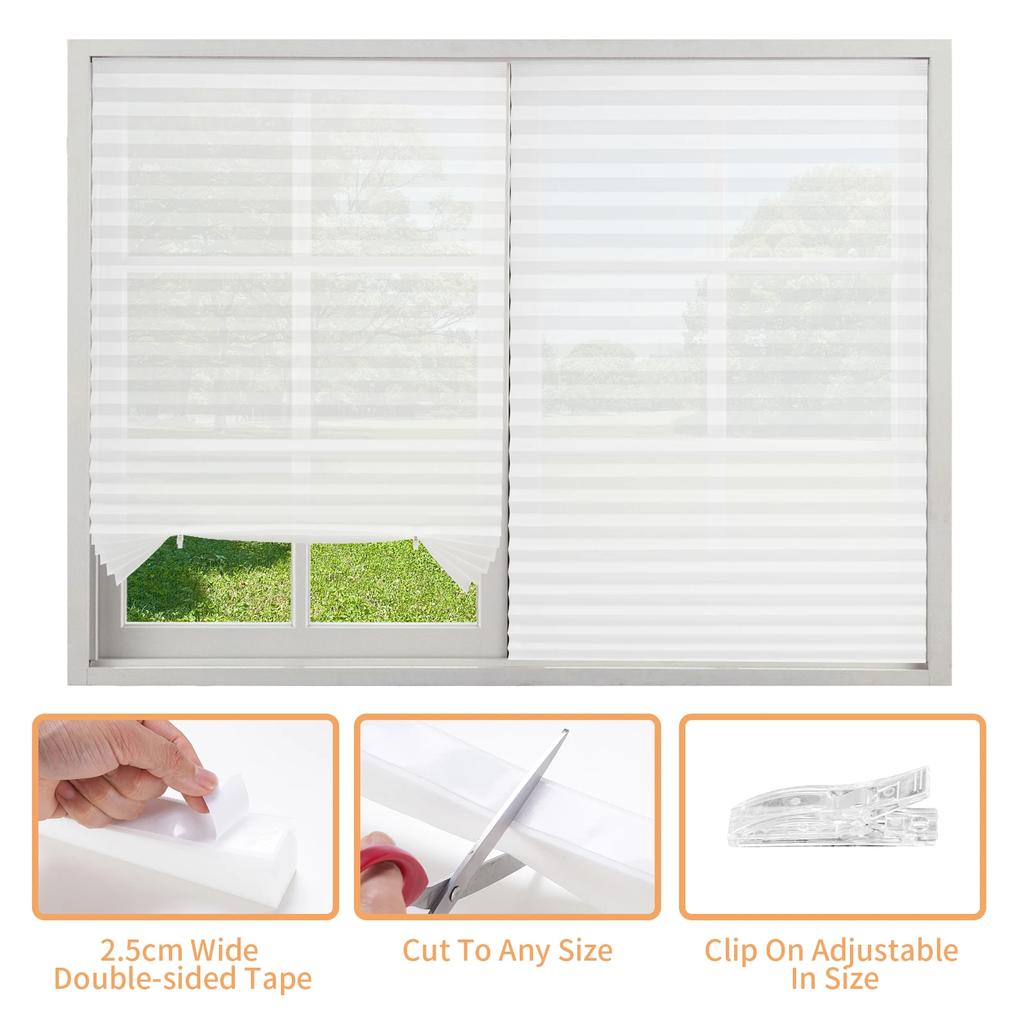 Pleated Window Blinds Temporary Window Shades Cordless Light Filtering Pleated Paper Shades Room Darkening Blind for Home Office