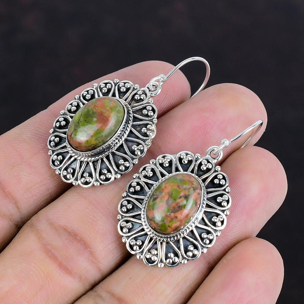 Unakite Earrings Gemstone Earring Vintage Jewelry 925 Sterling Silver Earring Very Pretty Unakite Jewelry Handmade Earring Anniversary Gifts