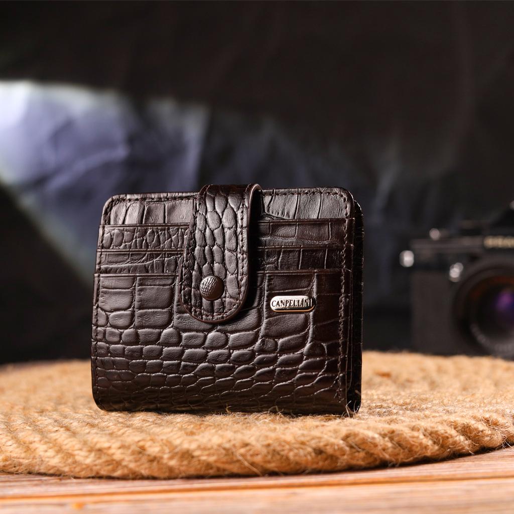 Интересный мужской кошелек из натуральной кожи с тиснением под крокодила CANPELLINI Purse 21689 Коричневый