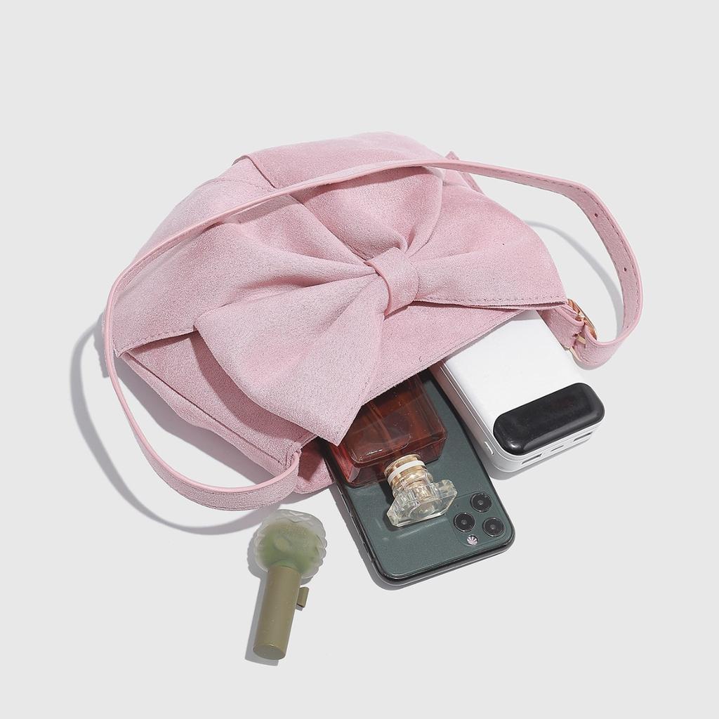 Big Bow Pink Shoulder Bag Sweet Style Girl Underarm Bag 2025 New Autumn Winter Matte Feel Handbag