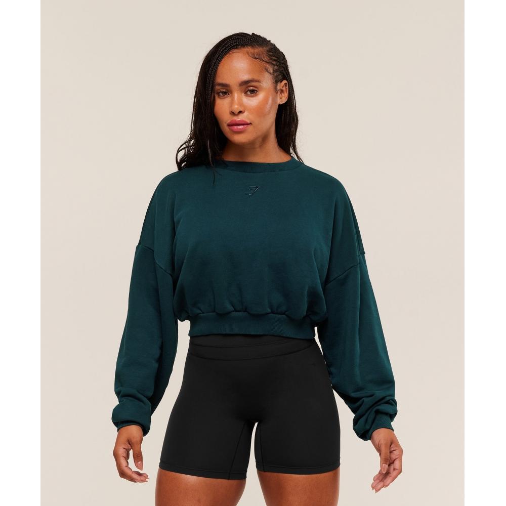 Gymshark Power Washed Sweat Top Deep Petrol Blue Acid Wash Small Ball B4c5c Ud04