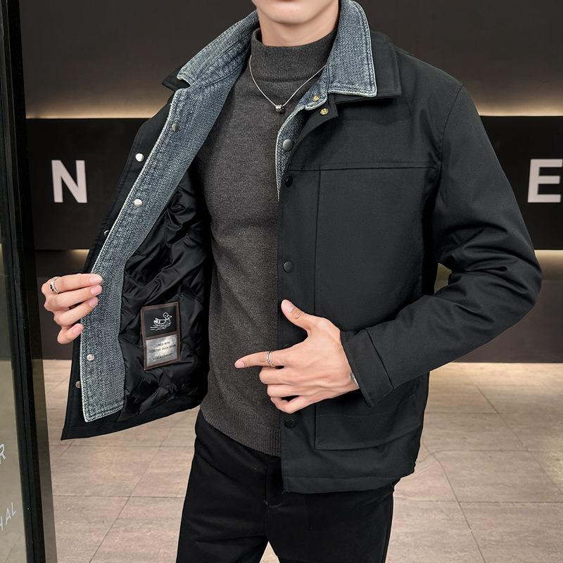 

% Пух белой утки поддельный двухкомпонентный пуховик мужской зимний новый свободный лацкан повседневная куртка мужская 4XL