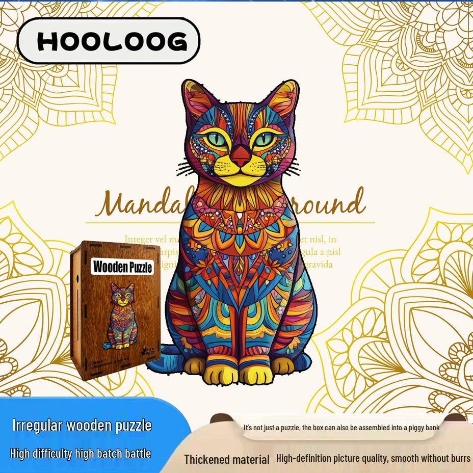 HOOLOOG Cat Puzzle Toy: Educational Wooden Irregular Puzzle & Piggy Bank for Cats