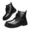 Short Boots High Top British Martin Boots Big Head Medium Top Leather Shoes Pure Black Locomotive