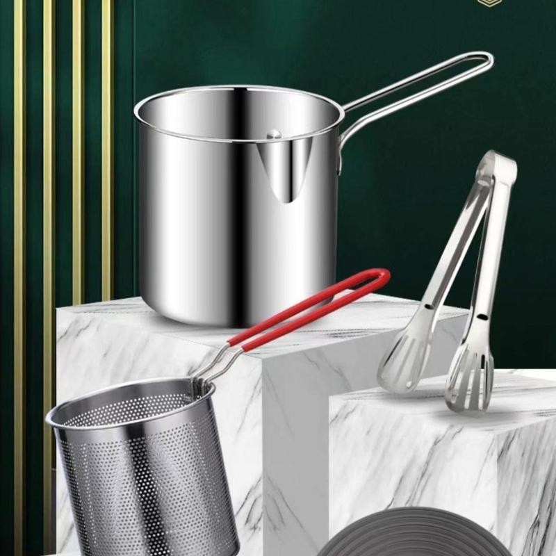 304 Stainless Steel Deep Fryer with Frying Basket Multifunction Small Pot Kitchen Specific Frying Chicken and Other Cooking Tool