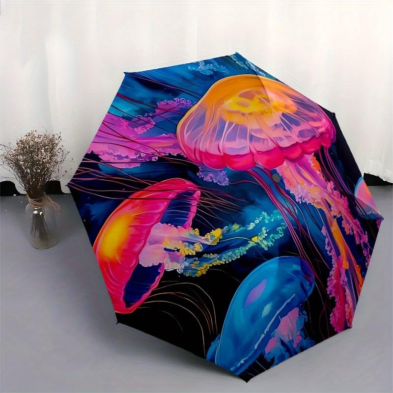 1pc Colorful Jellyfish Ocean Scene Umbrella with Plastic Handle,Suitable for All Seasons Home Travel Outdoor UmbrellaB1849