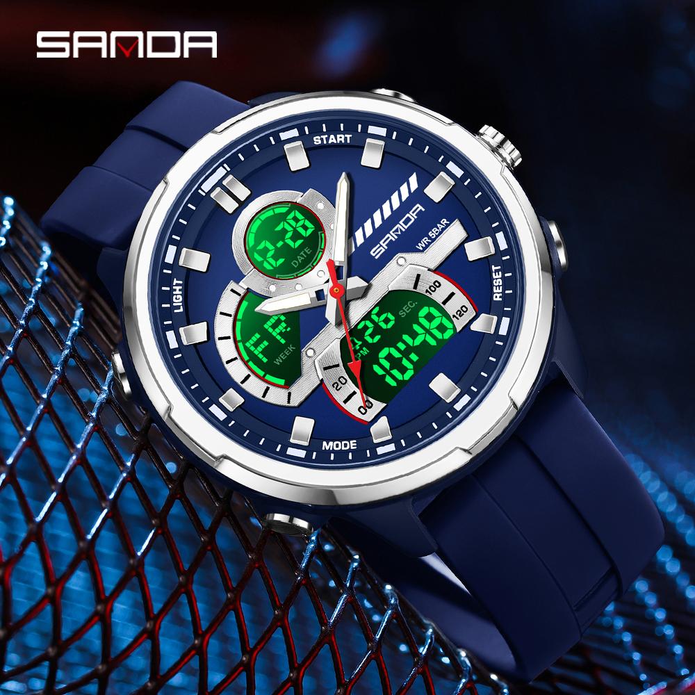 Electronic Watch Men's Dual Display Dial 5ATM Waterproof Night Light Stopwatch Multifunctional Sports Electronic Watch