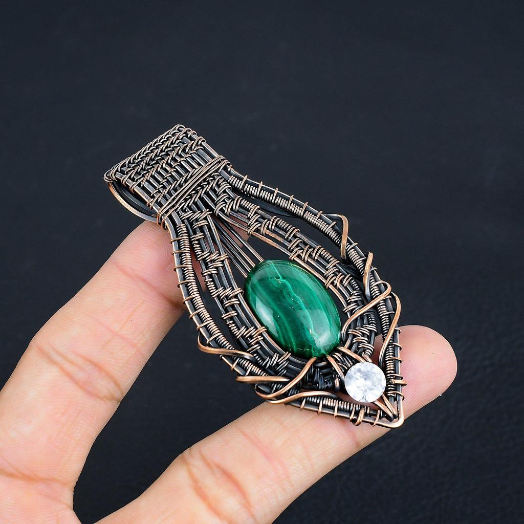 Malachit Anhänger, 999 Kupferdraht gewickelter Anhänger Schmuck. Geschenk für Frauen, handgefertigter Anhänger, Edelsteinschmuck