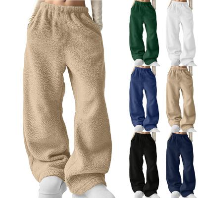 Weite Jogginghose für Damen Winter Warm Plüsch Weitbein Jogger Workout Wandern Laufen Schweißhose mit Taschen